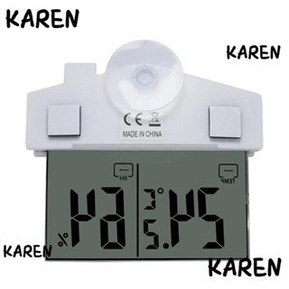 Karen เครื่องวัดอุณหภูมิความชื้นดิจิทัล หน้าจอ LCD อิเล็กทรอนิกส์ พร้อมถ้วยดูด ไม่ต้องเจาะรู เหมาะกับในร่ม และกลางแจ้ง สําหรับเด็ก