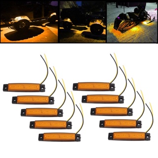 HJ001 10PCS 6LEDs ไฟเลี้ยวด้านข้างไฟสีเหลืองอำพัน DC12V IP68 กันน้ำหลายวัตถุประสงค์สำหรับรถบรรทุกรถพ่วง