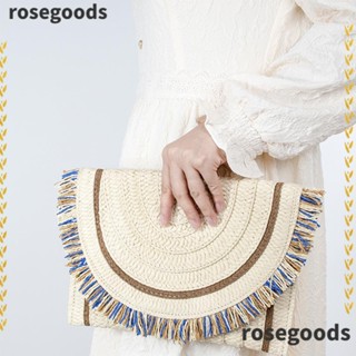 Rosegoods1 กระเป๋าสะพายไหล่ กระเป๋าถือ แบบสาน แต่งซิป จุของได้เยอะ เหมาะกับเดินชายหาด แฟชั่นสําหรับสตรี