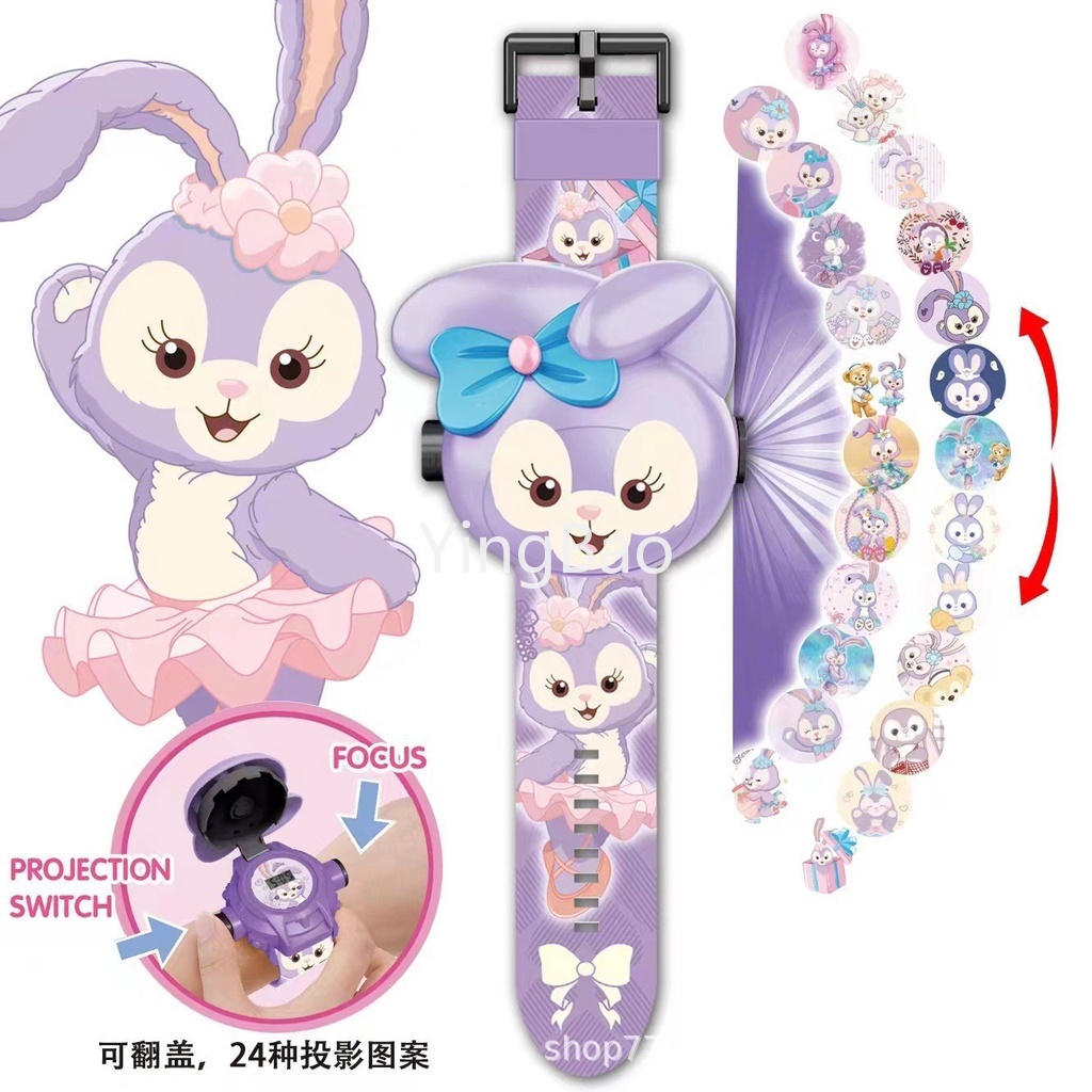 Kawaii Sanrio ของแท้ นาฬิกาโปรเจคเตอร์ การ์ตูนคุโรมิ ฝาพับ ของเล่นอิเล็กทรอนิกส์ นาฬิกาน่ารัก ของขวัญ Cinnamoroll