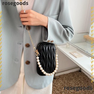 Rosegoods1 กระเป๋าสะพายไหล่ หนัง PU สายโซ่ ประดับมุก หรูหรา