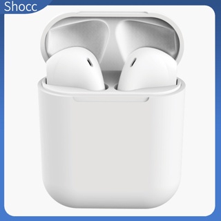 Shocc I12 หูฟังสเตอริโอไร้สาย พร้อมเคสชาร์จไร้สาย ไมโครโฟนในตัว สําหรับสมาร์ทโฟน คอมพิวเตอร์