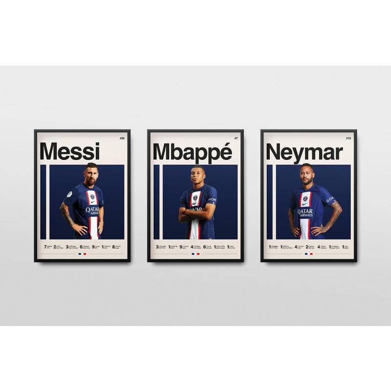 โปสเตอร์ฟุตบอล Messi Mbappe Neymar Ronaldo Minimalist Poster ภาพวาดผ้าใบสําหรับตกแต่งผนัง