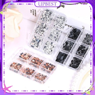 ♕ 6 Grids Nail Art Mirror Transparent Square Diamond Set Jewelry Mix Flat Bottom Drill Nail Decoration Manicure Tool For Nail Shop 6 Designs UPBEST