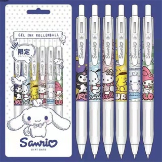 【ในการจัดส่ง】 1/6 ชิ้น/เซ็ต Sanrio Presses ปากกาเจล Unisex Ins Cute Wind 0.5 Kulomi Girl Signature Pen