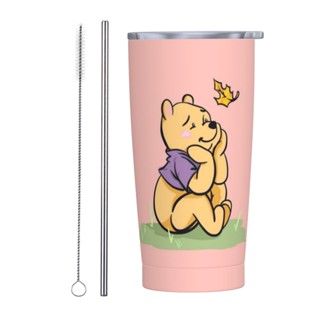 แก้วกาแฟสเตนเลส พิมพ์ลาย Winnie พร้อมฝาปิด และหลอด 20 ออนซ์