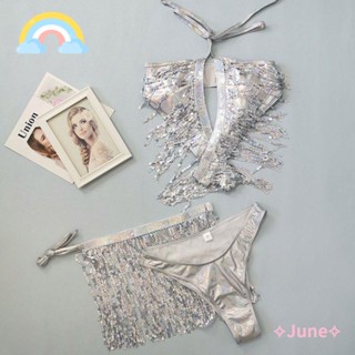 June ชุดชั้นในเต้นรํา ประดับพู่เลื่อม แวววาว สําหรับไนท์คลับ