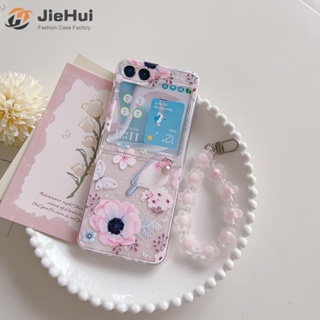 Jiehui เคสโทรศัพท์มือถือ เพ้นท์มือ ลายดอกไม้ สําหรับ Samsung Z Flip5