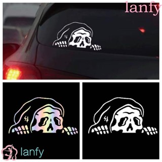 Lanfy สติกเกอร์ ลายโครงกระดูก มีกาวในตัว กันน้ํา สําหรับติดตกแต่งรถยนต์ สมุดภาพ หน้าต่าง