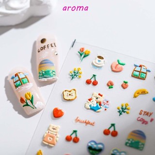 Aroma สติกเกอร์ ลายการ์ตูนเมโลดี้ หน้ายิ้ม 3D มีกาวในตัว สําหรับตกแต่งเล็บ DIY