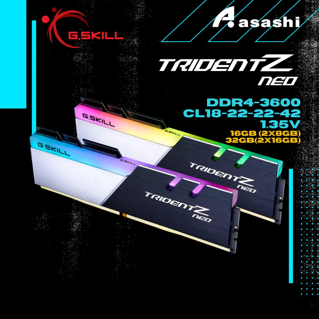 G.skill Trident Z Neo(Ryzen) แรมเกมมิ่ง PC RGB DDR4 16GB 32GB 3600MHz CL18