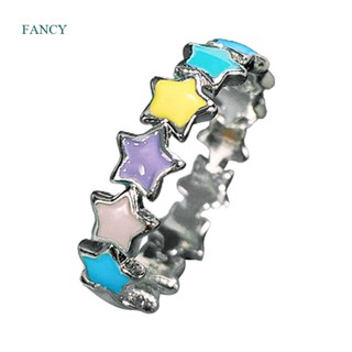 Fancy ใหม่ แหวนทองแดง รูปดาว หลากสี เข้ากับทุกการแต่งกาย แฟชั่นสําหรับผู้หญิง