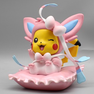 โมเดลฟิกเกอร์ Pokemon Pikachu Cos Eevee PVC ขนาด 17 ซม. ของเล่นสําหรับเด็ก