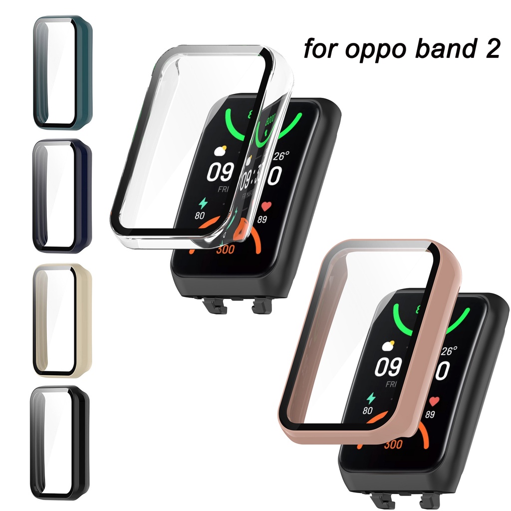 เคส + ตัวป้องกันหน้าจอ สําหรับ OPPO Band 2 เคสกันกระแทก กรอบ PC แบบแข็ง + กระจกนิรภัย HD แบบบาง ป้องกันรอยขีดข่วน