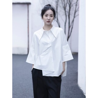 เสื้อครอปแขนยาวลําลอง คอปก ทรงไม่สมมาตร สีพื้น สําหรับผู้หญิง