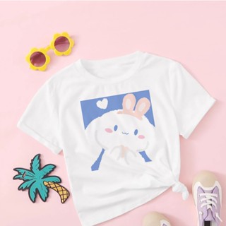 เสื้อยืดแขนสั้น พิมพ์ลายการ์ตูน Cinnamoroll แฟชั่นฤดูร้อน สําหรับเด็กผู้ชาย และเด็กผู้หญิง