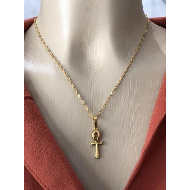 Ankh สร้อยคอโซ่ โลหะผสมสังกะสี จี้ไม้กางเขน สีเงิน สไตล์ยุโรป เรโทร เรียบง่าย สําหรับผู้หญิง