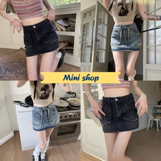 Mini shop🌸พร้อมส่ง🌸 (8802) กระโปรงยีนส์เอวสูง ดีเทลมีซับบางๆ กันโป๊-NZ