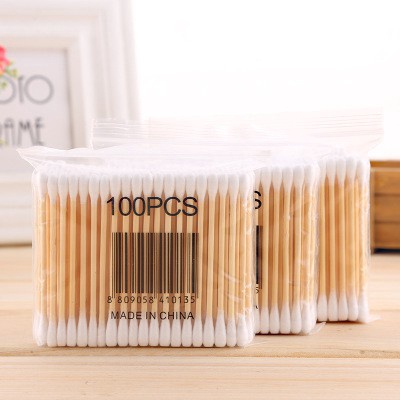 สำลีก้าน ด้ามไม้ สองหัว ย่อยสลายได้ 100 ชิ้น Cotton Swab [ผู้ขายชาวไทย พร้อมสต็อก]