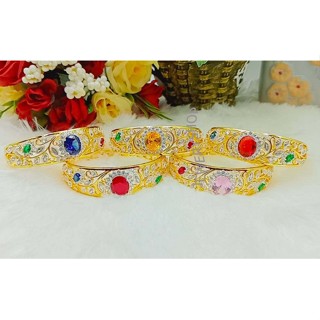 JJLSHOP11 CW93 กำไลข้อมือนพเก้าพลอยเรียงสามแถวฝังเพชร งานละเอียดทุกจุด เหมือนแท้