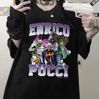 เสื้อยืดลําลอง แขนสั้น พิมพ์ลายการ์ตูนอนิเมะ Jojo Bizarre Adventure Enrico Pucci 90s แฟชั่นฤดูร้อน สําหรับผู้ชาย