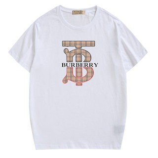 [Official]Burberry เสื้อยืดแขนสั้นพิมพ์ลายคลาสสิกผ้าฝ้ายเสื้อยืดแขนสั้น