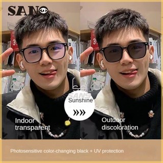 【photochromic Eyeglasses】cod (San9) แว่นตาแฟชั่น ป้องกันแสงสีฟ้า สไตล์เรโทร สีดํา สําหรับผู้ชาย และผู้หญิง