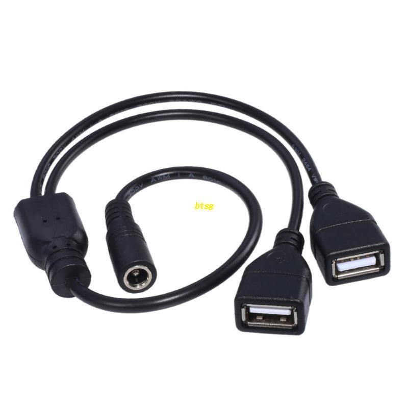 Bt สายชาร์จ USB เป็น DC ตัวเมีย 5.5X2.1 มม. เป็น 2 USB ตัวเมีย สําหรับชาร์จอิเล็กทรอนิกส์