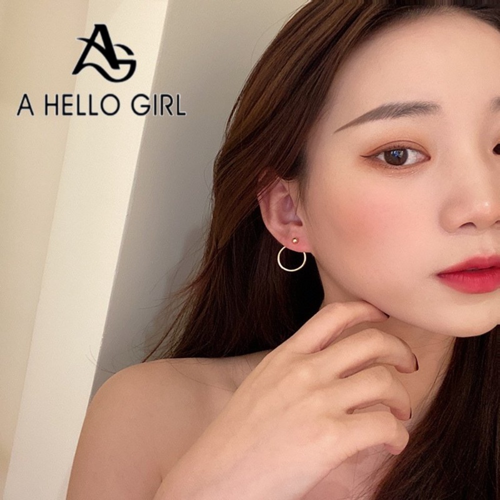 A HELLO GIRL ต่างหูแฟชั่น โลหะผสม ชุบทอง เรียบง่าย ด้านหลัง เครื่องประดับ สําหรับผู้ชาย ผู้หญิง