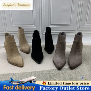 R1425 Vince Camuto2022 รองเท้าบูทส้นสูง หนังวัวแท้ หัวแหลม หนา 3 นิ้ว สีนู้ด แฟชั่นฤดูใบไม้ร่วง ฤดูหนาว สําหรับผู้หญิง 5 6 8 8.5