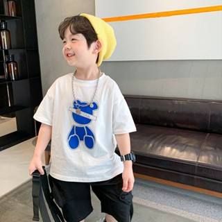 Cokids🌏เสื้อยืดแขนสั้นเด็กผู้ชาย 2023 ฤดูร้อนใหม่หล่อเด็กแฟชั่นสบายๆครึ่งแขนเด็กเสื้อ