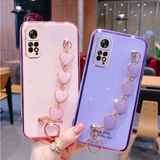 เคสโทรศัพท์มือถือ ซิลิโคนนุ่ม พร้อมสายคล้องข้อมือ จี้หัวใจ หรูหรา สําหรับ Xiaomi Redmi Note 12 11 10 9 8 Pro 9S 10S 11S