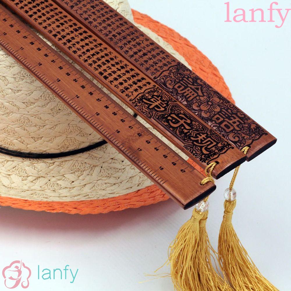 Lanfy เดินทางไม้ไผ่แกะสลักของที่ระลึกนักเรียนวาดภาพวันของขวัญเครื่องเขียนครูไม้บรรทัดวาดเครื่องมือวัด