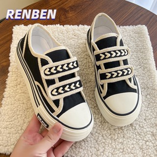 RENBEN Mai Sui Canvas Shoes ผู้หญิงหนา soled Velcro การเคลื่อนไหวของนักเรียนรองเท้าคณะกรรมการสบาย ๆ