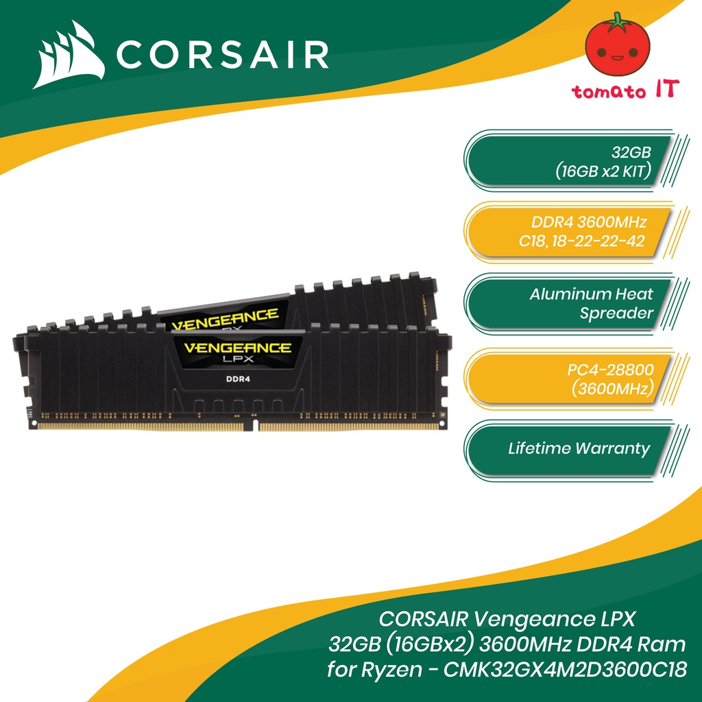 Corsair Vengeance LPX แรม DDR4 16GB 32GB 64GB (x2 ชุด) 3600MHz