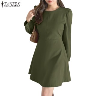 Zanzea ชุดมินิเดรส แขนยาว สีพื้น แฟชั่นเกาหลี สําหรับผู้หญิง
