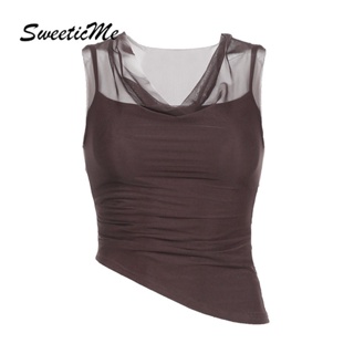 Sweeticme ใหม่ เสื้อกล้ามลําลอง เข้ารูป สีพื้น เซ็กซี่ แฟชั่นสําหรับสตรี 2023