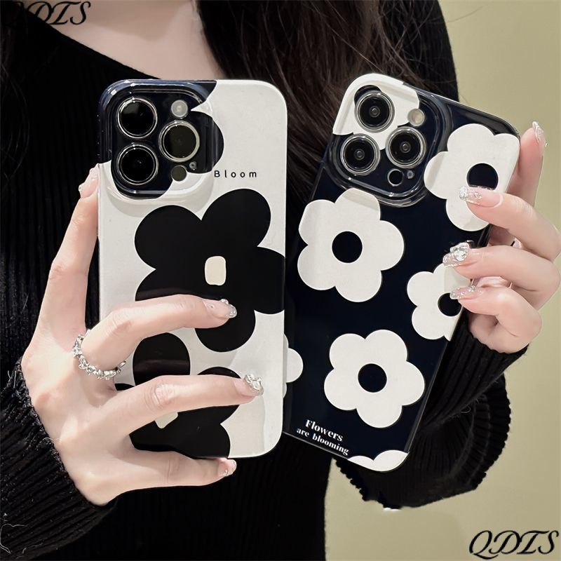เคสโทรศัพท์กันกระแทก เหมาะสำหรับ iPhone 14 Pro Max 13 12 11 7 8 Plus ลายดอกไม้ สีขาวและดำ ฝาครอบป้องกันแบบแข็ง ทนต่อรอยขีดข่วนและการสึกหรอ ป้องกันการชน อุปกรณ์เสริมโทรศัพท์