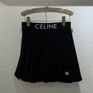 ♥ เช็คสินค้าก่อนสั่ง CELINE กระโปรง จีบรอบ เอวแต่งแถบตัวหนังสือ  ปลายกระโปรงปักโลโก้ ใส่เบาสบาย ซีลีน เซลีน