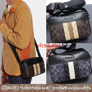 Coach c9965 Graham กระเป๋าสะพายไหล่ผู้ชาย/กระเป๋ากล้อง/พิมพ์ลายคลาสสิก/ช่องซิปคู่/ความจุขนาดใหญ่