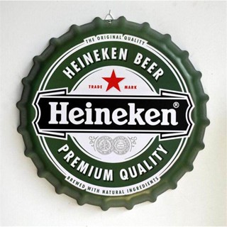 Heineken โปสเตอร์โลหะดีบุก ทรงกลม ลายฝาขวดเบียร์ สไตล์วินเทจ 14 นิ้ว สําหรับตกแต่งผนังบ้าน ผับ บาร์