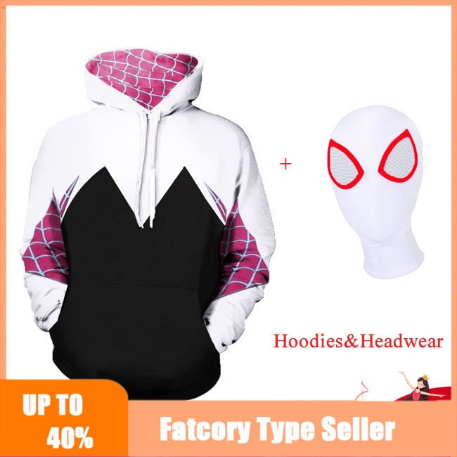Spider Man Gwen Stacy Hoodies สําหรับเด็กผู้หญิงผู้หญิง Marvel ภาพยนตร์ Spider-Man: ข้าม Spider-Verse คอสเพลย์เครื่องแต่งกาย Headwear