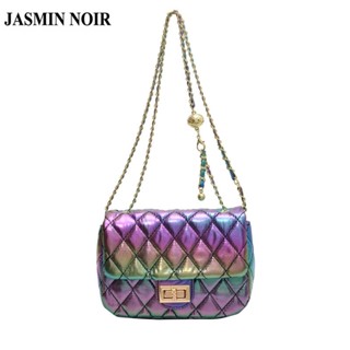 Jasmin NOIR กระเป๋าสะพายไหล่ แต่งสายโซ่ ขนาดเล็ก ลายสก๊อต แฟชั่นสําหรับสตรี