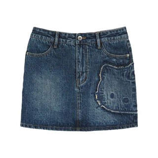 【HELLO KITTY】WHOOSIS Applique Denim Skirt  กระโปรงยีนส์ มินิสเกิร์ต ปะคิตตี้