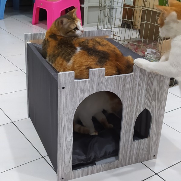 LARGE WOODEN CAT BED TOY HOUSE FREE PILLOW CAT BED MATTRESS กรงแมว