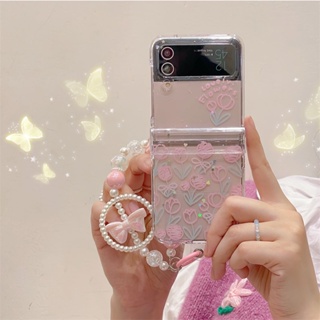 เคสป้องกันโทรศัพท์มือถือ ลายดอกทิวลิป แต่งกลิตเตอร์ หน้าจอพับได้ สําหรับ Samsung Z Flip 4 5G Z Flip 3