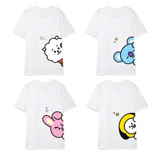 เสื้อยืดผ้าฝ้ายแขนสั้นพิมพ์ลายการ์ตูน kpop bt 21 สีขาว เสื้อยืดแขนสั้นสไตล์เกาหลี เสื้อผ้าแฟชั่น พร้อมส่ง