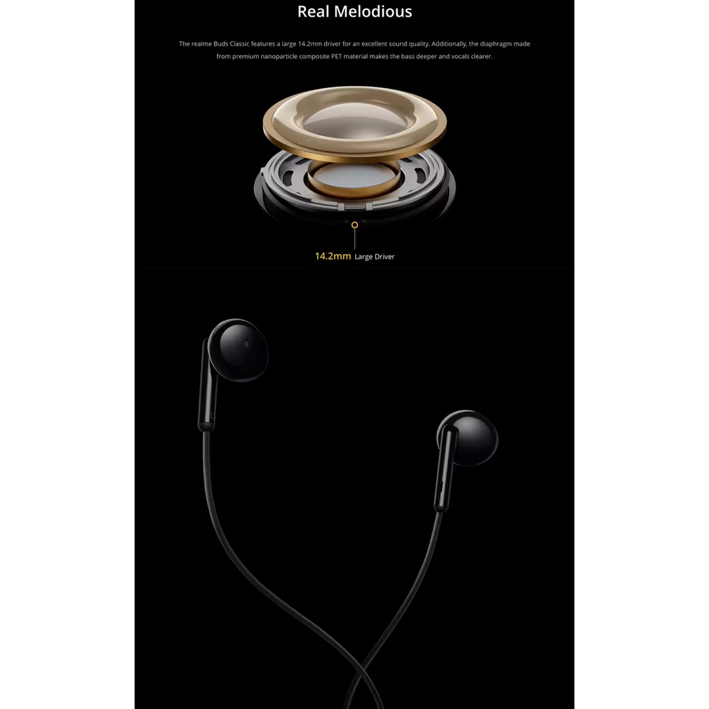 หูฟังมือถือRealme Buds Classic ไมโครโฟน หูฟังคลาสสิก Type-C รับสาย เล่น ควบคุม ตัดเสียงรบกวน  Earphone Type-C ส่งจากไทย