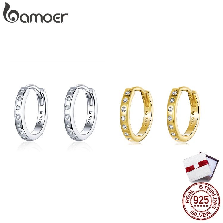 Bamoer ต่างหูห่วง เงินแท้ 925 ทรงกลม เรียบง่าย เครื่องประดับแฟชั่นเกาหลี สําหรับผู้หญิง