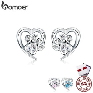 BAMOER อุ้งเท้าสุนัข 3 สี ต่างหูสตั๊ด 925 Sterling Silver SCE654